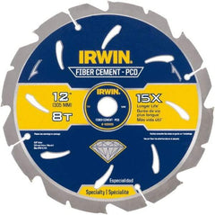 Irwin Blades - 12" Diam, 1" Arbor Hole Diam, 8 Tooth Wet & Dry Cut Saw Blade - Diamond-Tipped, Smooth Action, Standard Round Arbor - USA Tool & Supply