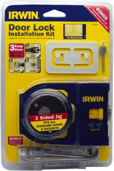 Irwin Blades - 7 Piece, 2-3/8" to 2-3/4" Saw Diam, Door-Lock Installation Hole Saw Kit - Carbon Steel, Includes 2 Hole Saws - USA Tool & Supply