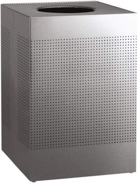 Rubbermaid - 40 Gal Silver Square Decorative Waste Receptacle With Top - Stainless Steel, 794mm High x 552.45mm Long x 552.45mm Wide - USA Tool & Supply