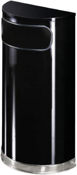 Rubbermaid - 9 Gal Black Half-Round Decorative Waste Receptacle With Top - Steel, 813mm High x 457.2mm Wide - USA Tool & Supply