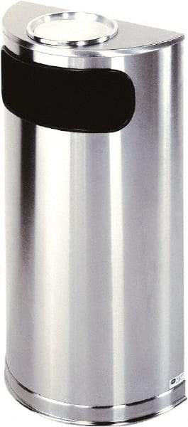 Rubbermaid - 9 Gal Silver Half-Round Decorative Waste Receptacle With Top - Steel, 32" High x 18" Wide - USA Tool & Supply