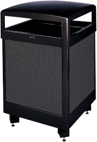 Rubbermaid - 48 Gal Black Square Decorative Waste Receptacle With Top - Steel, 40" High x 660.4mm Long x 26" Wide - USA Tool & Supply