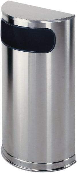 Rubbermaid - 9 Gal Silver Half-Round Decorative Waste Receptacle With Top - Steel, 32" High x 18" Wide - USA Tool & Supply