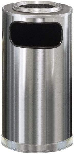 Rubbermaid - 12 Gal Silver Round Decorative Waste Receptacle With Top - Steel, 28" High - USA Tool & Supply