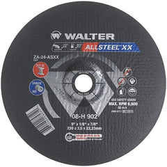 WALTER Surface Technologies - 24 Grit, 9" Wheel Diam, 1/8" Wheel Thickness, 7/8" Arbor Hole, Type 27 Depressed Center Wheel - Aluminum Oxide, Resinoid Bond, 6,600 Max RPM - USA Tool & Supply