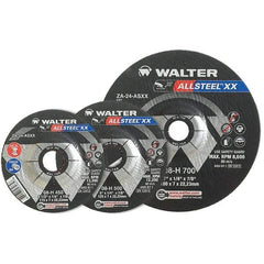 WALTER Surface Technologies - 24 Grit, 9" Wheel Diam, 1/4" Wheel Thickness, 7/8" Arbor Hole, Type 27 Depressed Center Wheel - Aluminum Oxide, Resinoid Bond, 6,600 Max RPM - USA Tool & Supply