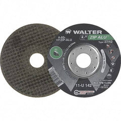 WALTER Surface Technologies - 60 Grit, 5" Wheel Diam, 3/64" Wheel Thickness, 7/8" Arbor Hole, Type 27 Depressed Center Wheel - Aluminum Oxide, Resinoid Bond, 12,200 Max RPM - USA Tool & Supply