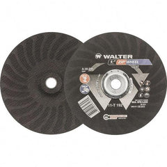 WALTER Surface Technologies - 30 Grit, 9" Wheel Diam, 5/64" Wheel Thickness, 7/8" Arbor Hole, Type 27 Depressed Center Wheel - Aluminum Oxide, Resinoid Bond, 6,600 Max RPM - USA Tool & Supply