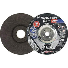 WALTER Surface Technologies - 60 Grit, 4" Wheel Diam, 1/32" Wheel Thickness, 3/8" Arbor Hole, Type 27 Depressed Center Wheel - Aluminum Oxide, Resinoid Bond, 19,100 Max RPM, Compatible with Die Grinders & Straight Shaft Grinder - USA Tool & Supply