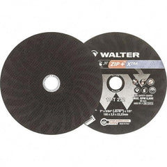 WALTER Surface Technologies - 7" 46 Grit Aluminum Oxide Cutoff Wheel - 5/64" Thick, 7/8" Arbor, 8,600 Max RPM, Use with Angle Grinders - USA Tool & Supply