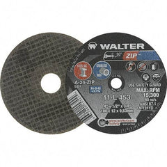 WALTER Surface Technologies - 4" 24 Grit Aluminum Oxide Cutoff Wheel - 1/2" Thick, 3/8" Arbor, 19,100 Max RPM, Use with Die Grinders - USA Tool & Supply