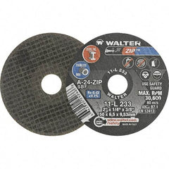 WALTER Surface Technologies - 2" 24 Grit Aluminum Oxide Cutoff Wheel - 1/4" Thick, 3/8" Arbor, 31,000 Max RPM, Use with Die Grinders - USA Tool & Supply