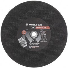 WALTER Surface Technologies - 14" 24 Grit Aluminum Oxide Cutoff Wheel - 1/8" Thick, 7/8" Arbor, 5,400 Max RPM, Use with Electric & Gas Powered Saws - USA Tool & Supply