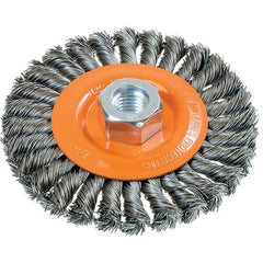 WALTER Surface Technologies - 4-1/2" OD, 5/8-11 Arbor Hole, Knotted Steel Wheel Brush - 3/8" Face Width, 0.02" Filament Diam, 15,000 RPM - USA Tool & Supply