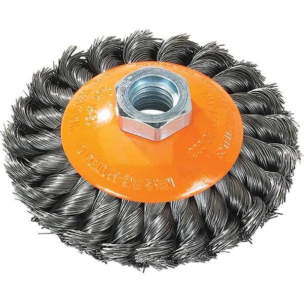 WALTER Surface Technologies - 4" Diam, 5/8-11 Threaded Arbor, Steel Fill Cup Brush - 0.015 Wire Diam, 20,000 Max RPM - USA Tool & Supply