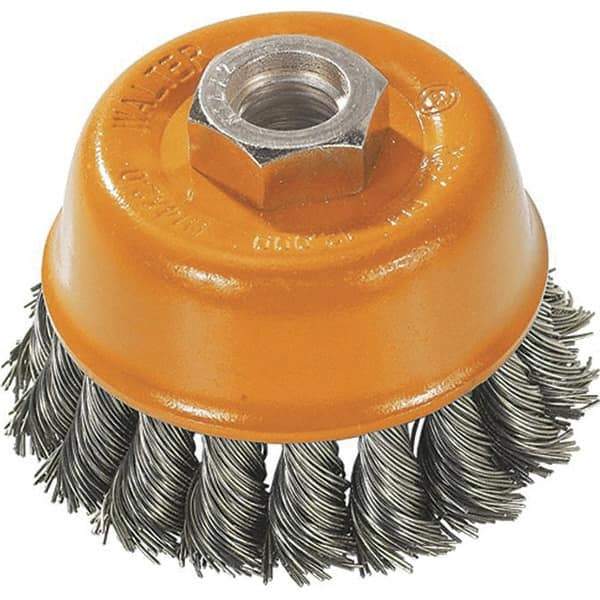 WALTER Surface Technologies - 3" Diam, 1/2-13 Threaded Arbor, Steel Fill Cup Brush - 0.015 Wire Diam, 12,000 Max RPM - USA Tool & Supply