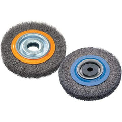 WALTER Surface Technologies - 6" OD, 1-1/4" Arbor Hole, Crimped Steel Wheel Brush - 7/8" Face Width, 0.0118" Filament Diam, 6,000 RPM - USA Tool & Supply