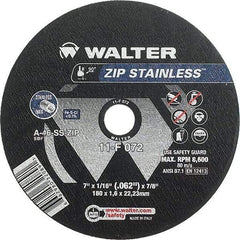 WALTER Surface Technologies - 7" 46 Grit Aluminum Oxide/Silicon Carbide Blend Cutoff Wheel - 1/16" Thick, 7/8" Arbor, 8,600 Max RPM, Use with Angle Grinders - USA Tool & Supply