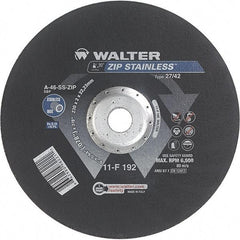 WALTER Surface Technologies - 46 Grit, 9" Wheel Diam, 5/64" Wheel Thickness, 7/8" Arbor Hole, Type 27 Depressed Center Wheel - Aluminum Oxide/Silicon Carbide Blend, Resinoid Bond, 6,600 Max RPM - USA Tool & Supply