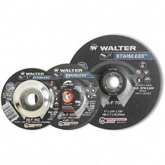 WALTER Surface Technologies - 30 Grit, 7" Wheel Diam, 1/8" Wheel Thickness, Type 27 Depressed Center Wheel - Aluminum Oxide, Resinoid Bond, 8,600 Max RPM - USA Tool & Supply