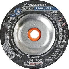 WALTER Surface Technologies - 30 Grit, 4-1/2" Wheel Diam, 1/8" Wheel Thickness, Type 27 Depressed Center Wheel - Aluminum Oxide, Resinoid Bond, 13,300 Max RPM - USA Tool & Supply