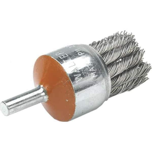 WALTER Surface Technologies - 1-1/8" Brush Diam, Knotted, End Brush - 1/4" Diam Shank, 20,000 Max RPM - USA Tool & Supply