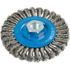 WALTER Surface Technologies - 4-1/2" OD, 5/8-11 Arbor Hole, Knotted Stainless Steel Wheel Brush - 3/8" Face Width, 0.02" Filament Diam, 15,000 RPM - USA Tool & Supply