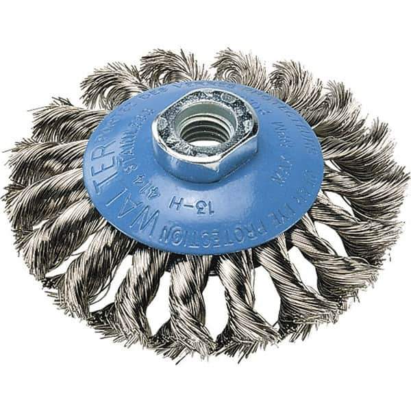 WALTER Surface Technologies - 7" Diam, 5/8-11 Threaded Arbor, Stainless Steel Fill Cup Brush - 0.02 Wire Diam, 10,000 Max RPM - USA Tool & Supply