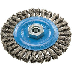 WALTER Surface Technologies - 5" OD, 5/8-11 Arbor Hole, Knotted Stainless Steel Wheel Brush - 3/8" Face Width, 0.02" Filament Diam, 15,000 RPM - USA Tool & Supply