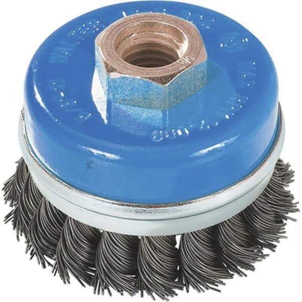 WALTER Surface Technologies - 3" Diam, M14x2.00 Threaded Arbor, Stainless Steel Fill Cup Brush - 0.02 Wire Diam, 12,000 Max RPM - USA Tool & Supply