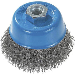 WALTER Surface Technologies - 3" Diam, M14x2.00 Threaded Arbor, Stainless Steel Fill Cup Brush - 0.0118 Wire Diam, 12,000 Max RPM - USA Tool & Supply