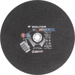 WALTER Surface Technologies - 14" 24 Grit Aluminum Oxide Cutoff Wheel - 1/8" Thick, 1" Arbor, 4,400 Max RPM, Use with Stationary Tools - USA Tool & Supply
