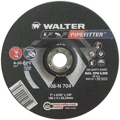 WALTER Surface Technologies - 20 Grit, 7" Wheel Diam, 5/32" Wheel Thickness, 7/8" Arbor Hole, Type 27 Depressed Center Wheel - Aluminum Oxide/Silicon Carbide Blend, Resinoid Bond, 8,600 Max RPM - USA Tool & Supply