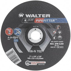 WALTER Surface Technologies - 24 Grit, 7" Wheel Diam, 1/8" Wheel Thickness, 7/8" Arbor Hole, Type 27 Depressed Center Wheel - Aluminum Oxide/Silicon Carbide Blend, Resinoid Bond, 8,600 Max RPM, Compatible with Angle Grinder - USA Tool & Supply