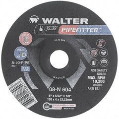 WALTER Surface Technologies - 20 Grit, 6" Wheel Diam, 5/32" Wheel Thickness, 7/8" Arbor Hole, Type 27 Depressed Center Wheel - Aluminum Oxide/Silicon Carbide Blend, Resinoid Bond, 10,200 Max RPM - USA Tool & Supply