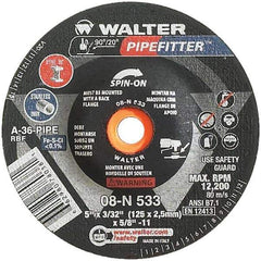 WALTER Surface Technologies - 36 Grit, 5" Wheel Diam, 3/32" Wheel Thickness, Type 27 Depressed Center Wheel - Aluminum Oxide/Silicon Carbide Blend, Resinoid Bond, 12,200 Max RPM - USA Tool & Supply