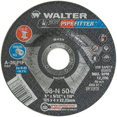 WALTER Surface Technologies - 36 Grit, 5" Wheel Diam, 5/32" Wheel Thickness, 7/8" Arbor Hole, Type 27 Depressed Center Wheel - Aluminum Oxide/Silicon Carbide Blend, Resinoid Bond, 12,200 Max RPM - USA Tool & Supply