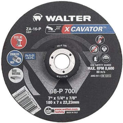 WALTER Surface Technologies - 16 Grit, 9" Wheel Diam, 1/4" Wheel Thickness, Type 27 Depressed Center Wheel - Aluminum Oxide, Resinoid Bond, 6,600 Max RPM - USA Tool & Supply