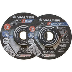 WALTER Surface Technologies - 16 Grit, 9" Wheel Diam, 1/4" Wheel Thickness, 7/8" Arbor Hole, Type 27 Depressed Center Wheel - Aluminum Oxide, Resinoid Bond, 6,600 Max RPM - USA Tool & Supply