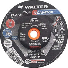 WALTER Surface Technologies - 16 Grit, 5" Wheel Diam, 1/4" Wheel Thickness, Type 27 Depressed Center Wheel - Aluminum Oxide, Resinoid Bond, 12,200 Max RPM - USA Tool & Supply