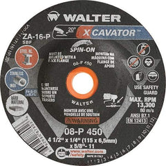 WALTER Surface Technologies - 16 Grit, 4-1/2" Wheel Diam, 1/4" Wheel Thickness, Type 27 Depressed Center Wheel - Aluminum Oxide, Resinoid Bond, 13,300 Max RPM - USA Tool & Supply