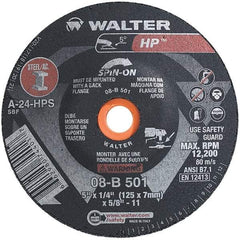 WALTER Surface Technologies - 24 Grit, 5" Wheel Diam, 1/4" Wheel Thickness, Type 28 Depressed Center Wheel - Aluminum Oxide, Resinoid Bond, 12,200 Max RPM - USA Tool & Supply