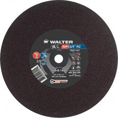 WALTER Surface Technologies - 14" 24 Grit Aluminum Oxide Cutoff Wheel - 1/8" Thick, 1" Arbor, 4,400 Max RPM, Use with Stationary Tools - USA Tool & Supply