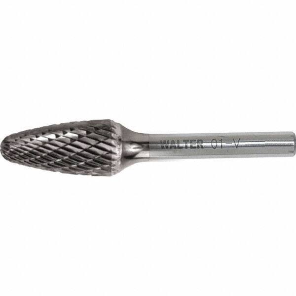 WALTER Surface Technologies - 1/4" Cut Diam, 1/4" Shank Diam, Tree Head Double Cut Burr - Carbide, 5/8" LOC - USA Tool & Supply