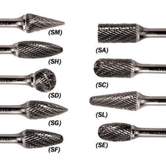 WALTER Surface Technologies - 3/8" Cut Diam, 1/4" Shank Diam, Taper Head Double Cut Burr - Carbide, 3/4" LOC - USA Tool & Supply