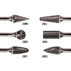WALTER Surface Technologies - 1/8" Cut Diam, 1/8" Shank Diam, Cone Head Double Cut Burr - Carbide, 1/2" LOC - USA Tool & Supply