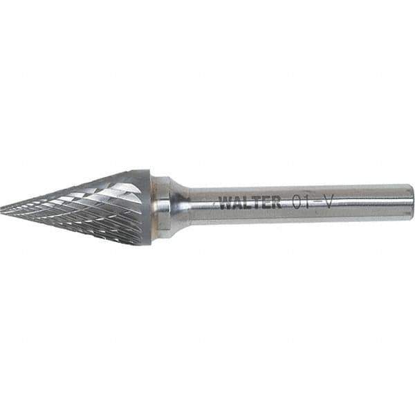 WALTER Surface Technologies - 1/2" Cut Diam, 1/4" Shank Diam, Cone Head Double Cut Burr - Carbide, 7/8" LOC - USA Tool & Supply