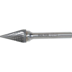 WALTER Surface Technologies - 1/2" Cut Diam, 1/4" Shank Diam, Cone Head Double Cut Burr - Carbide, 7/8" LOC - USA Tool & Supply