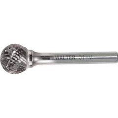 WALTER Surface Technologies - 1/4" Cut Diam, 1/4" Shank Diam, Ball Head Double Cut Burr - Carbide, 7/32" LOC - USA Tool & Supply
