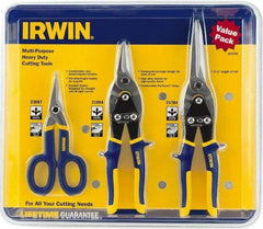 Irwin - 3 Piece Aviation Snip Set - Left, Right, Straight, 7, 10, 11-3/4" OAL, 1-5/16, 2, 3-1/8" LOC - USA Tool & Supply